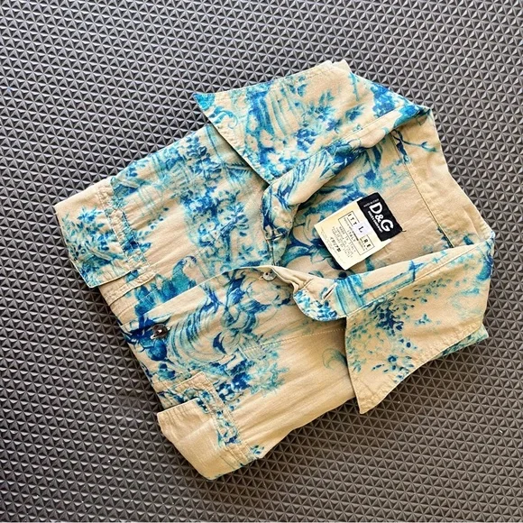 Vintage 1998 Dolce & Gabbana Toile De Jouy Beige & Bleu Shirt Size L - Picture 12 of 14
